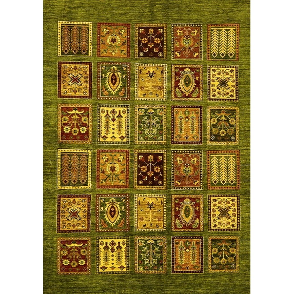 Ahgly Company Machine Washable Indoor Rectangle Oriental Yellow Modern Area Rugs, 7' x 9'