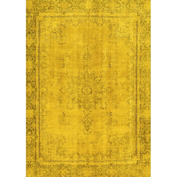 Ahgly Company Machine Washable Indoor Rectangle Oriental Yellow Modern Area Rugs, 8' x 12'