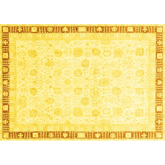 Ahgly Company Machine Washable Indoor Rectangle Oriental Yellow Traditional Area Rugs, 5' x 7'