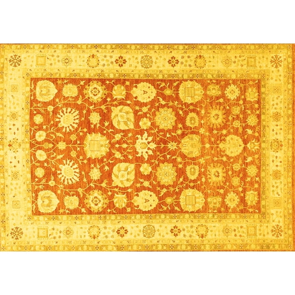 Ahgly Company Machine Washable Indoor Rectangle Oriental Yellow Traditional Area Rugs, 5' x 7'