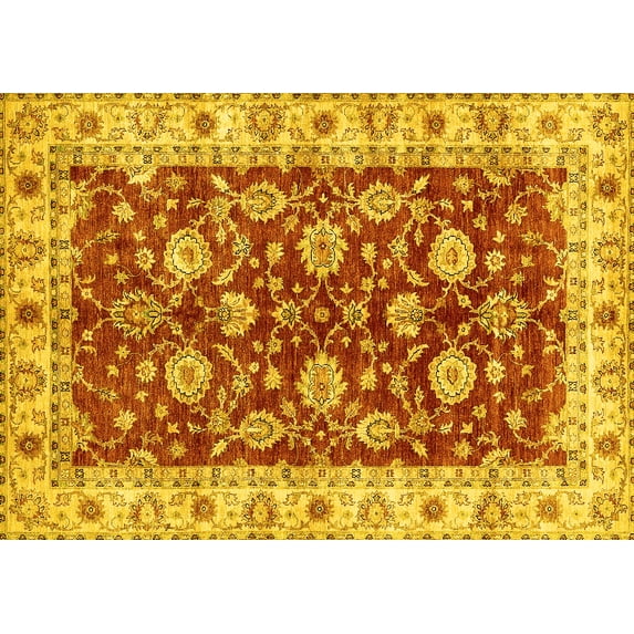 Ahgly Company Machine Washable Indoor Rectangle Oriental Yellow Traditional Area Rugs, 6' x 9'