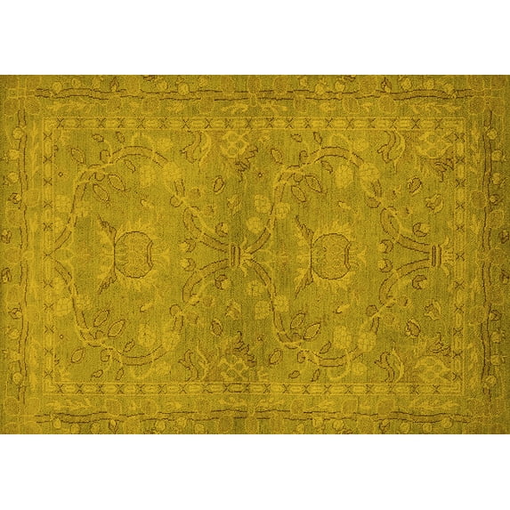Ahgly Company Machine Washable Indoor Rectangle Oriental Yellow Traditional Area Rugs, 7' x 10'