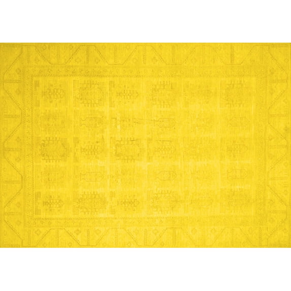 Ahgly Company Machine Washable Indoor Rectangle Oriental Yellow Traditional Area Rugs, 7' x 9'