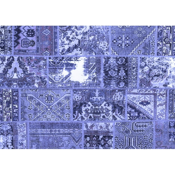 Ahgly Company Machine Washable Indoor Rectangle Patchwork Blue Transitional Area Rugs, 2' x 4'