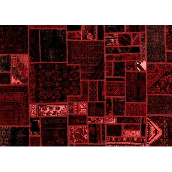 Ahgly Company Machine Washable Indoor Rectangle Patchwork Red Transitional Area Rugs, 5' x 7'
