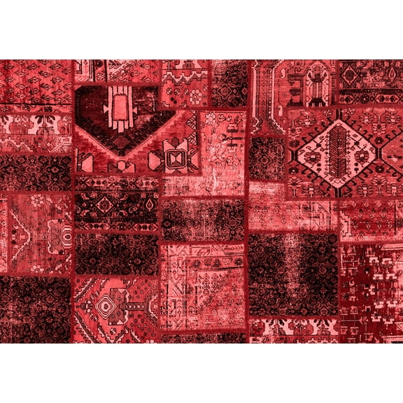 Ahgly Company Machine Washable Indoor Rectangle Patchwork Red Transitional Area Rugs, 7' x 9'