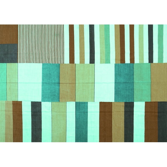Ahgly Company Machine Washable Indoor Rectangle Patchwork Turquoise Blue Transitional Area Rugs, 6' x 9'