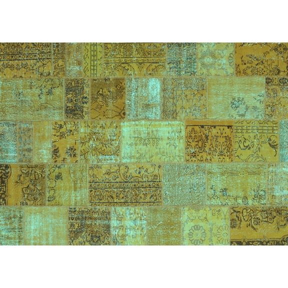 Ahgly Company Machine Washable Indoor Rectangle Patchwork Turquoise Blue Transitional Area Rugs, 7' x 9'