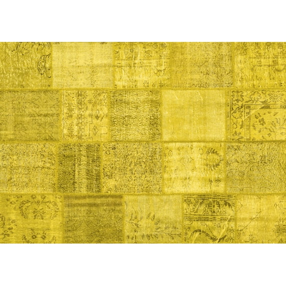 Ahgly Company Machine Washable Indoor Rectangle Patchwork Yellow Transitional Area Rugs, 5' x 7'