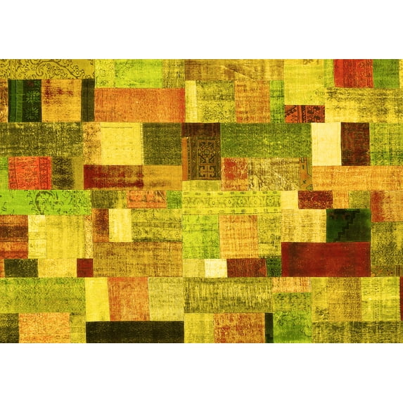 Ahgly Company Machine Washable Indoor Rectangle Patchwork Yellow Transitional Area Rugs, 5' x 7'