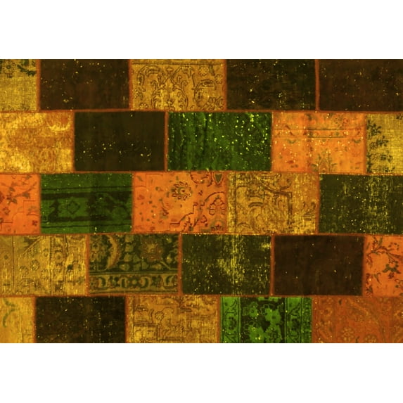 Ahgly Company Machine Washable Indoor Rectangle Patchwork Yellow Transitional Area Rugs, 5' x 8'