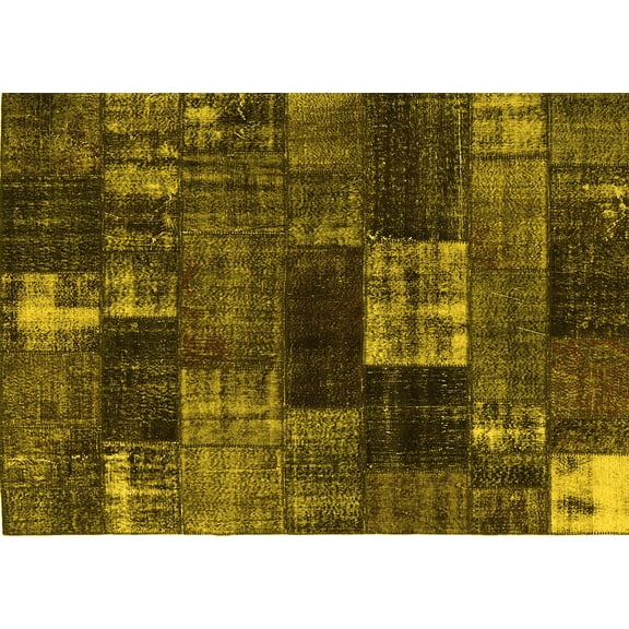 Ahgly Company Machine Washable Indoor Rectangle Patchwork Yellow Transitional Area Rugs, 7' x 9'
