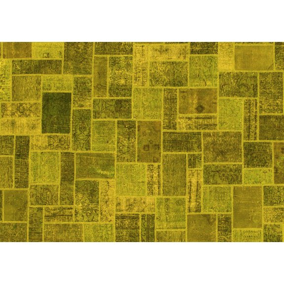 Ahgly Company Machine Washable Indoor Rectangle Patchwork Yellow Transitional Area Rugs, 7' x 9'