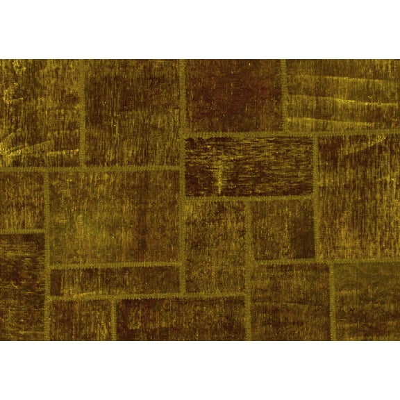 Ahgly Company Machine Washable Indoor Rectangle Patchwork Yellow Transitional Area Rugs, 8' x 10'
