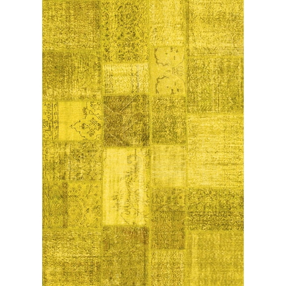 Ahgly Company Machine Washable Indoor Rectangle Patchwork Yellow Transitional Area Rugs, 8' x 10'