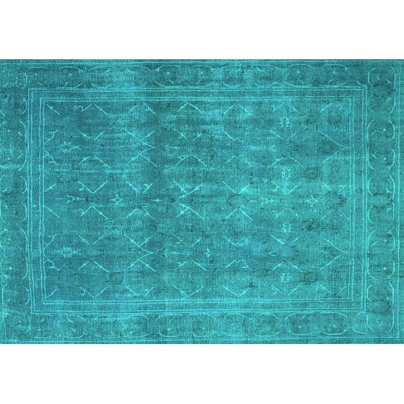 Ahgly Company Machine Washable Indoor Rectangle Persian Turquoise Blue Bohemian Area Rugs, 5' x 7'