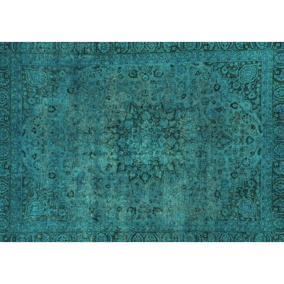 Ahgly Company Machine Washable Indoor Rectangle Persian Turquoise Blue Bohemian Area Rugs, 5' x 7'