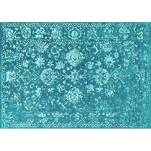 Ahgly Company Machine Washable Indoor Rectangle Persian Turquoise Blue Bohemian Area Rugs, 8' x 12'