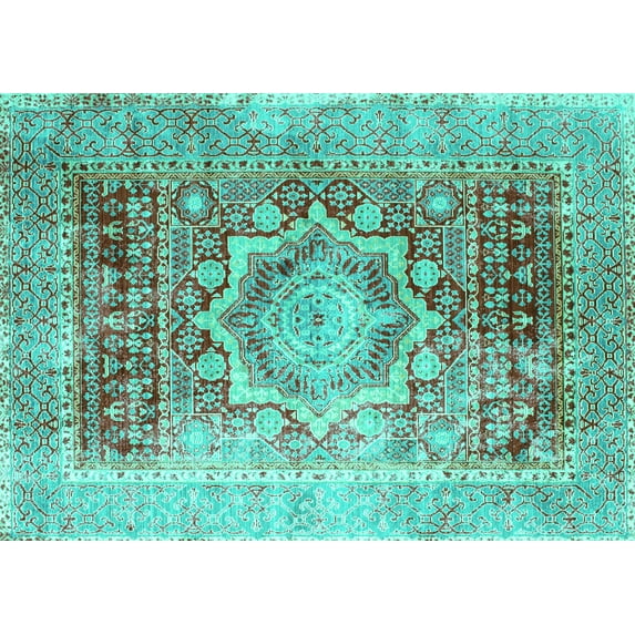 Ahgly Company Machine Washable Indoor Rectangle Persian Turquoise Blue Traditional Area Rugs, 2' x 4'
