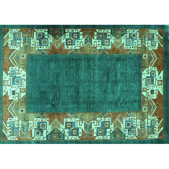 Ahgly Company Machine Washable Indoor Rectangle Persian Turquoise Blue Traditional Area Rugs, 2' x 4'