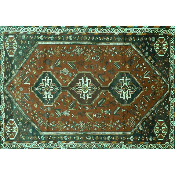 Ahgly Company Machine Washable Indoor Rectangle Persian Turquoise Blue Traditional Area Rugs, 2' x 4'
