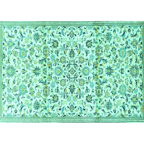 Ahgly Company Machine Washable Indoor Rectangle Persian Turquoise Blue Traditional Area Rugs, 2' x 5'