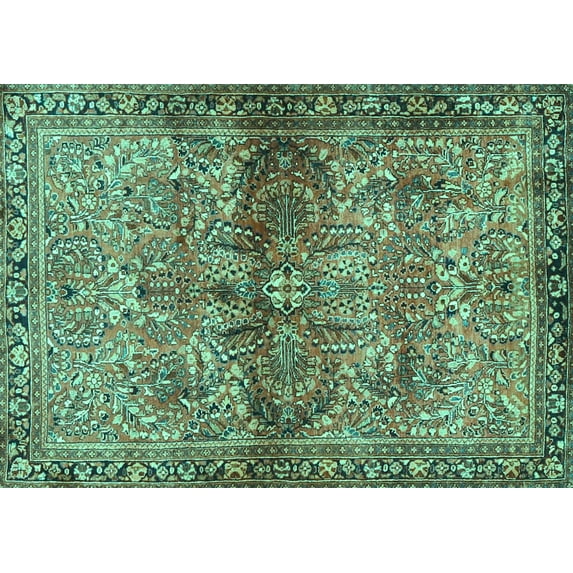 Ahgly Company Machine Washable Indoor Rectangle Persian Turquoise Blue Traditional Area Rugs, 2' x 5'