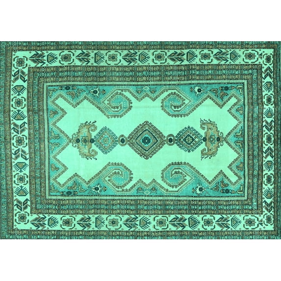 Ahgly Company Machine Washable Indoor Rectangle Persian Turquoise Blue Traditional Area Rugs, 2' x 5'