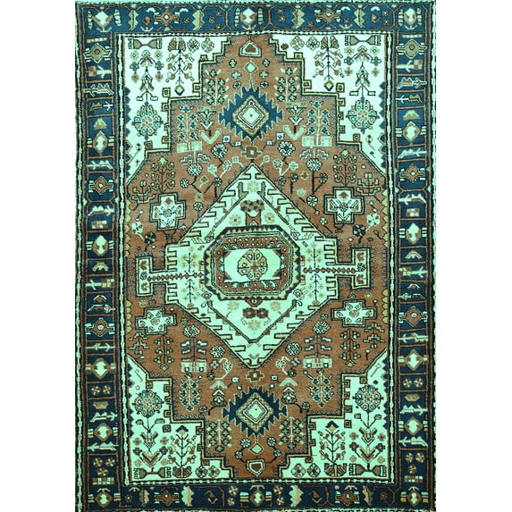 Ahgly Company Machine Washable Indoor Rectangle Persian Turquoise Blue Traditional Area Rugs, 2' x 5'