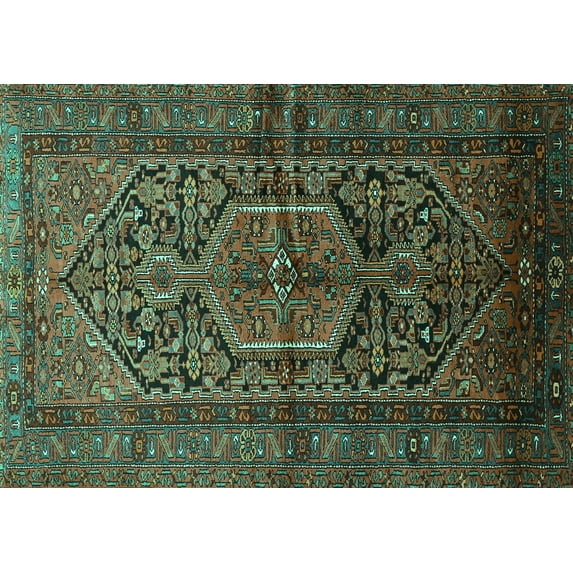 Ahgly Company Machine Washable Indoor Rectangle Persian Turquoise Blue Traditional Area Rugs, 2' x 5'