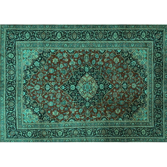 Ahgly Company Machine Washable Indoor Rectangle Persian Turquoise Blue Traditional Area Rugs, 3' x 5'