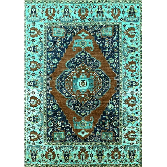 Ahgly Company Machine Washable Indoor Rectangle Persian Turquoise Blue Traditional Area Rugs, 4' x 6'