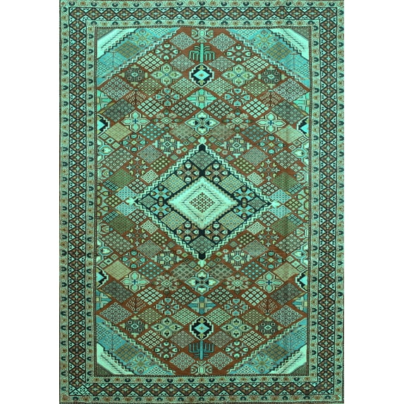 Ahgly Company Machine Washable Indoor Rectangle Persian Turquoise Blue Traditional Area Rugs, 4' x 6'