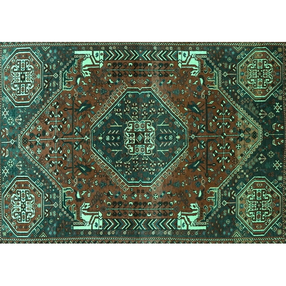 Ahgly Company Machine Washable Indoor Rectangle Persian Turquoise Blue Traditional Area Rugs, 4' x 6'