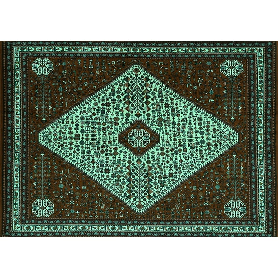 Ahgly Company Machine Washable Indoor Rectangle Persian Turquoise Blue Traditional Area Rugs, 4' x 6'