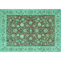 Ahgly Company Machine Washable Indoor Rectangle Persian Turquoise Blue Traditional Area Rugs, 5' x 7'