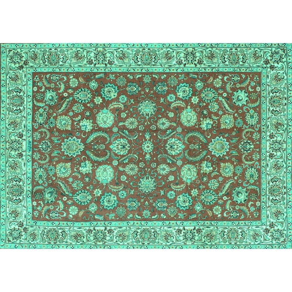 Ahgly Company Machine Washable Indoor Rectangle Persian Turquoise Blue Traditional Area Rugs, 5' x 7'