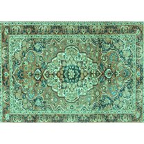 Ahgly Company Machine Washable Indoor Rectangle Persian Turquoise Blue Traditional Area Rugs, 5' x 7'