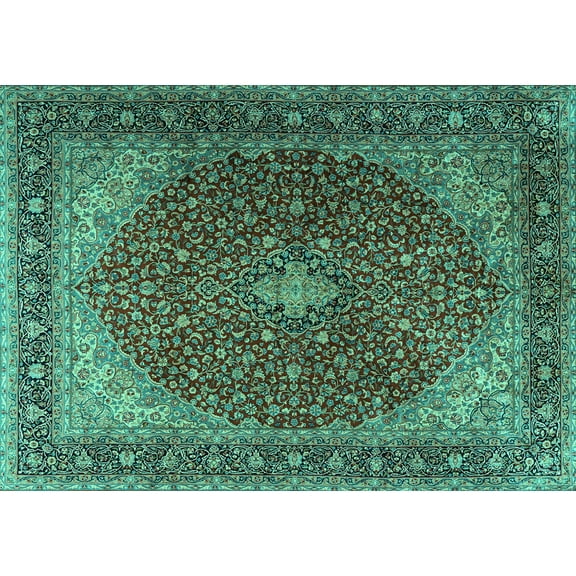 Ahgly Company Machine Washable Indoor Rectangle Persian Turquoise Blue Traditional Area Rugs, 5' x 7'