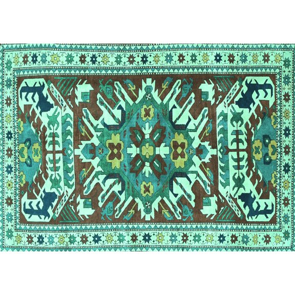 Ahgly Company Machine Washable Indoor Rectangle Persian Turquoise Blue Traditional Area Rugs, 5' x 7'