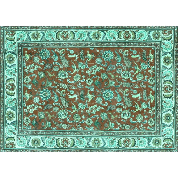 Ahgly Company Machine Washable Indoor Rectangle Persian Turquoise Blue Traditional Area Rugs, 5' x 7'