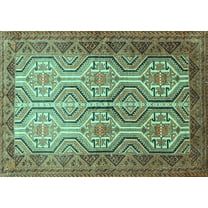 Ahgly Company Machine Washable Indoor Rectangle Persian Turquoise Blue Traditional Area Rugs, 5' x 7'
