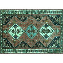 Ahgly Company Machine Washable Indoor Rectangle Persian Turquoise Blue Traditional Area Rugs, 5' x 7'