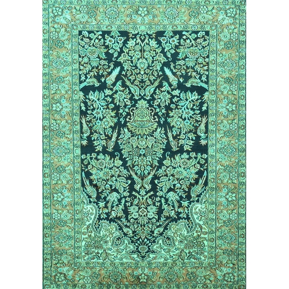 Ahgly Company Machine Washable Indoor Rectangle Persian Turquoise Blue Traditional Area Rugs, 5' x 7'