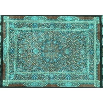 Ahgly Company Machine Washable Indoor Rectangle Persian Turquoise Blue Traditional Area Rugs, 5' x 7'
