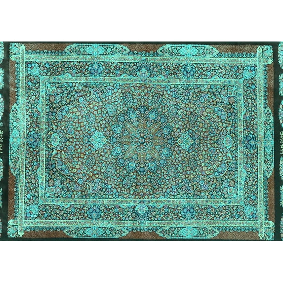 Ahgly Company Machine Washable Indoor Rectangle Persian Turquoise Blue Traditional Area Rugs, 5' x 7'