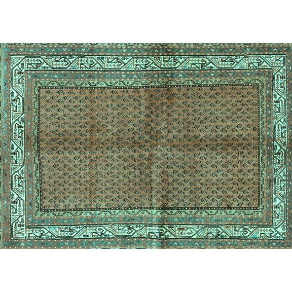 Ahgly Company Machine Washable Indoor Rectangle Persian Turquoise Blue Traditional Area Rugs, 5' x 7'