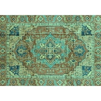 Ahgly Company Machine Washable Indoor Rectangle Persian Turquoise Blue Traditional Area Rugs, 5' x 7'