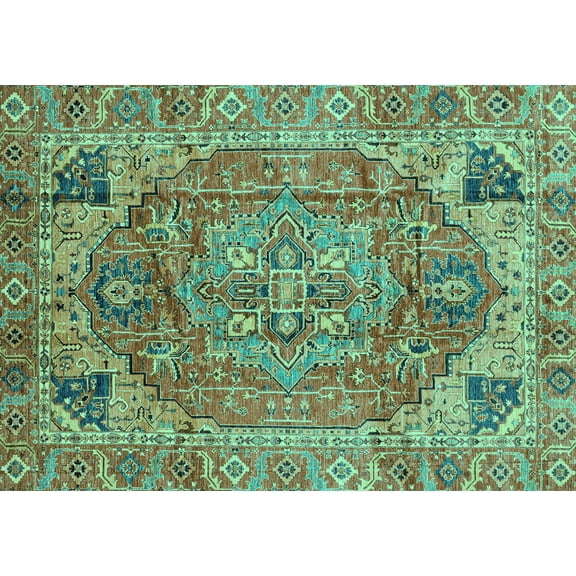 Ahgly Company Machine Washable Indoor Rectangle Persian Turquoise Blue Traditional Area Rugs, 5' x 7'