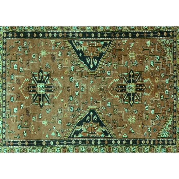 Ahgly Company Machine Washable Indoor Rectangle Persian Turquoise Blue Traditional Area Rugs, 5' x 7'
